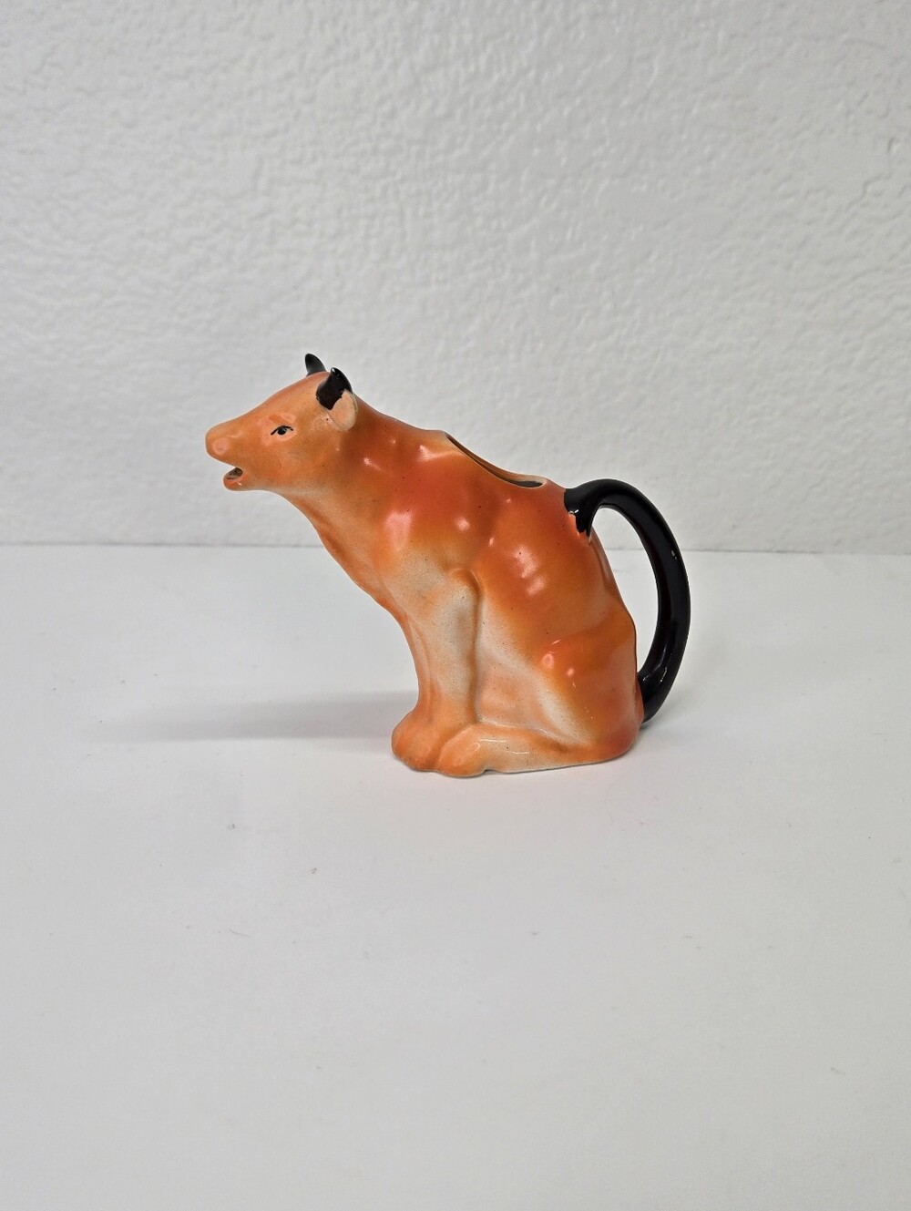 VTG Czechoslovakia Ceramic Cow Creamer Pitcher Orange Black Figural Creamer